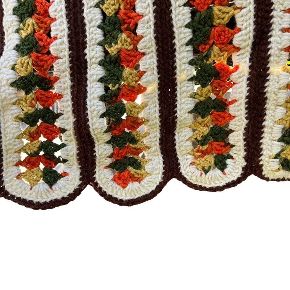 Crochet Afghan Vintage Mile a Minute Stitch 70's 80's Olive Orange Gold 48